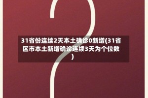 31省份连续2天本土确诊0新增(31省区市本土新增确诊连续3天为个位数)