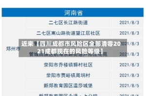近来【四川成都市风险区全部清零2021成都现在的风险等级】
