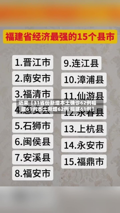 近来【31省份新增本土确诊62例福建61例本土新增62例 福建61例】-第1张图片